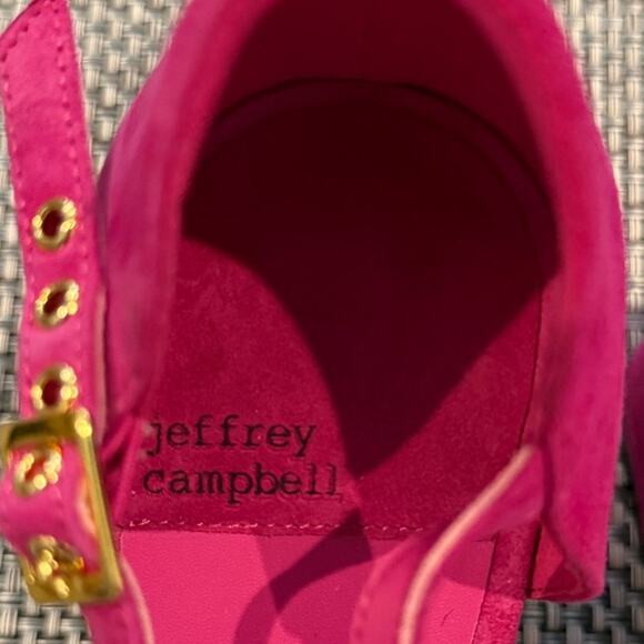 JEFFREY CAMPBELL NWOB Pop-Star-B Block Heel Fuchsia Pink Gold Suede Sandals 10 - Picture 7 of 8